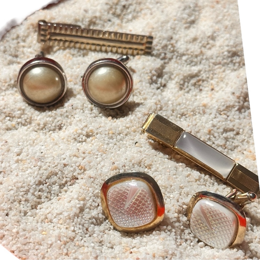2 Vintage Silver & Gold Cufflinks and Tie Clip Sets
